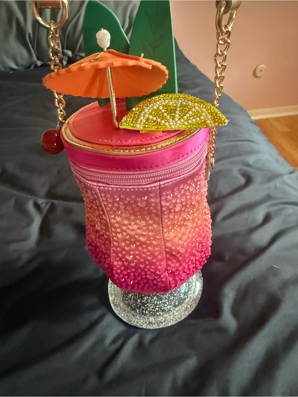 Betsey Johnson Pink Orange Ombre Cocktail Shimmer Crossbody Bag
